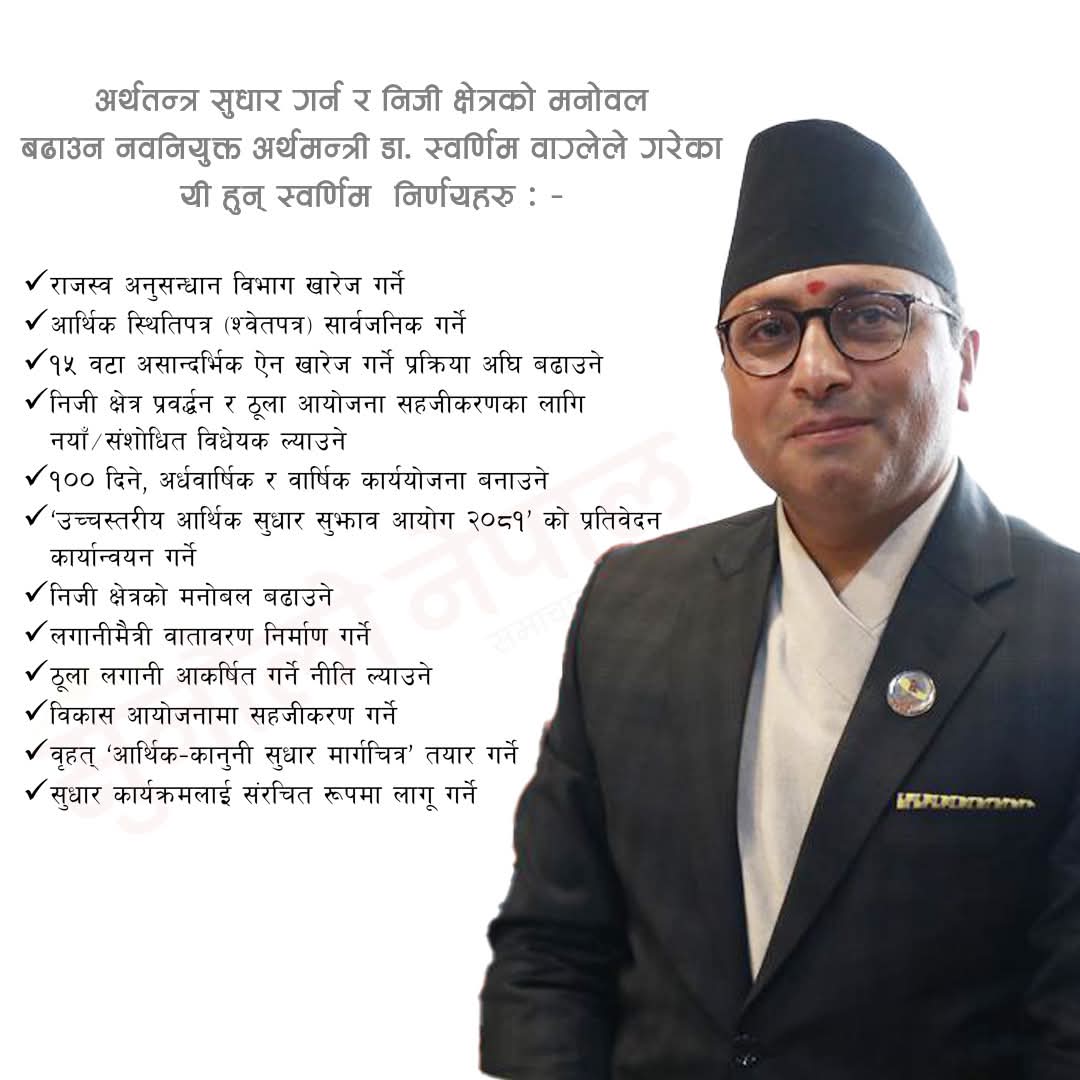 अर्थतन्त्र सुधारमा अर्थमन्त्री वाग्लेका १२ ठूला निर्णय, निजी क्षेत्रलाई उत्साह दिने पहल